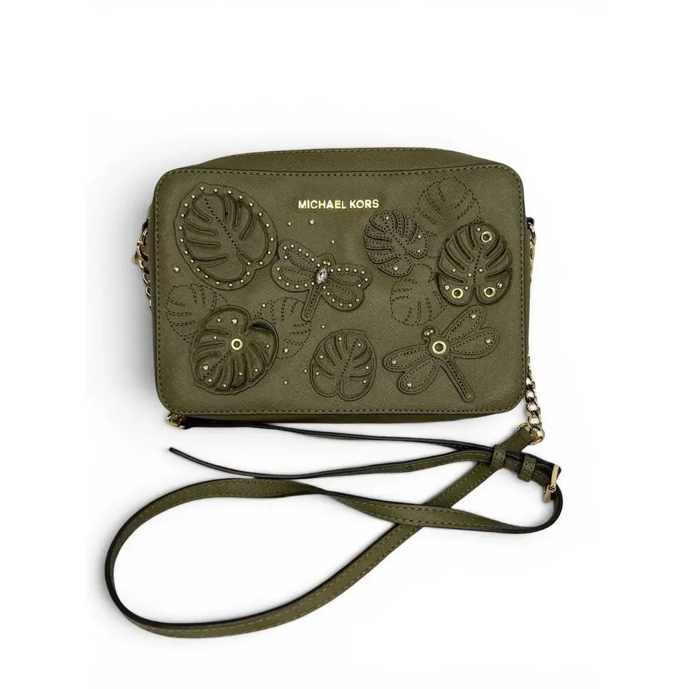 Michael Kors Jet Set Olive Saffiano Leather Dragonfly Crossbody Bag EUC